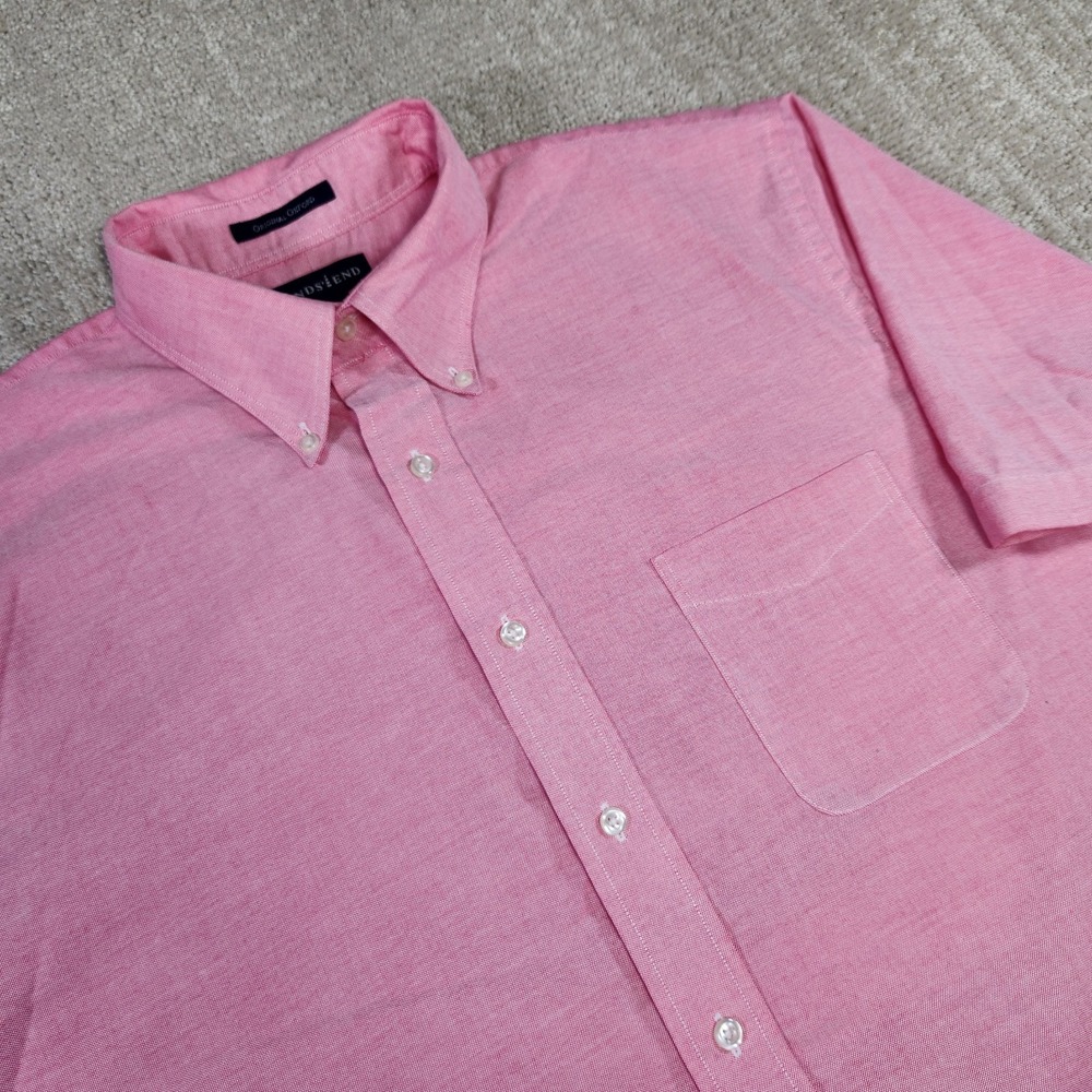 Vintage Lands End Shirt Men 16.5 L Oxford Cloth Button Down OCBD  Minimal Pink